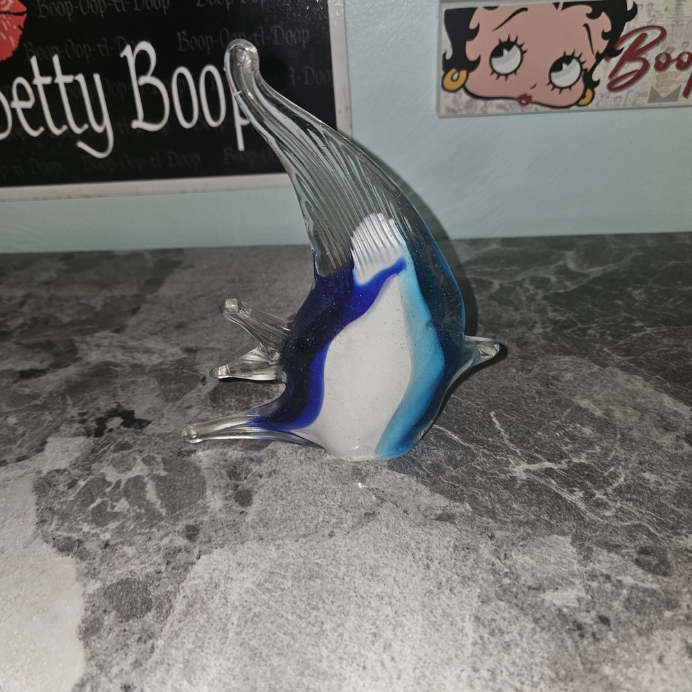 Vintage Blue and Clear Art Glass Angel Fish Figurine Sculpture